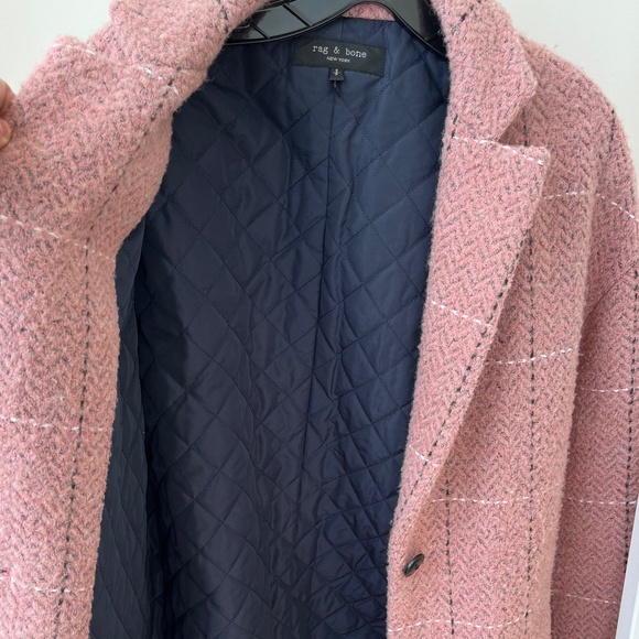 RAG&BONE Size S Estelle Cocoon Wool Blend Check Coat PINK MULTI - Picture 12 of 13